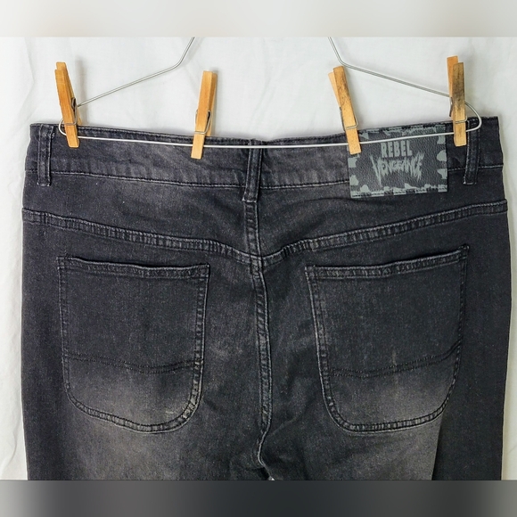 Rebel Vengeance Men's Low Rise Flare Two Tone Distressed Jeans - Size 34 - Picture 9 of 15